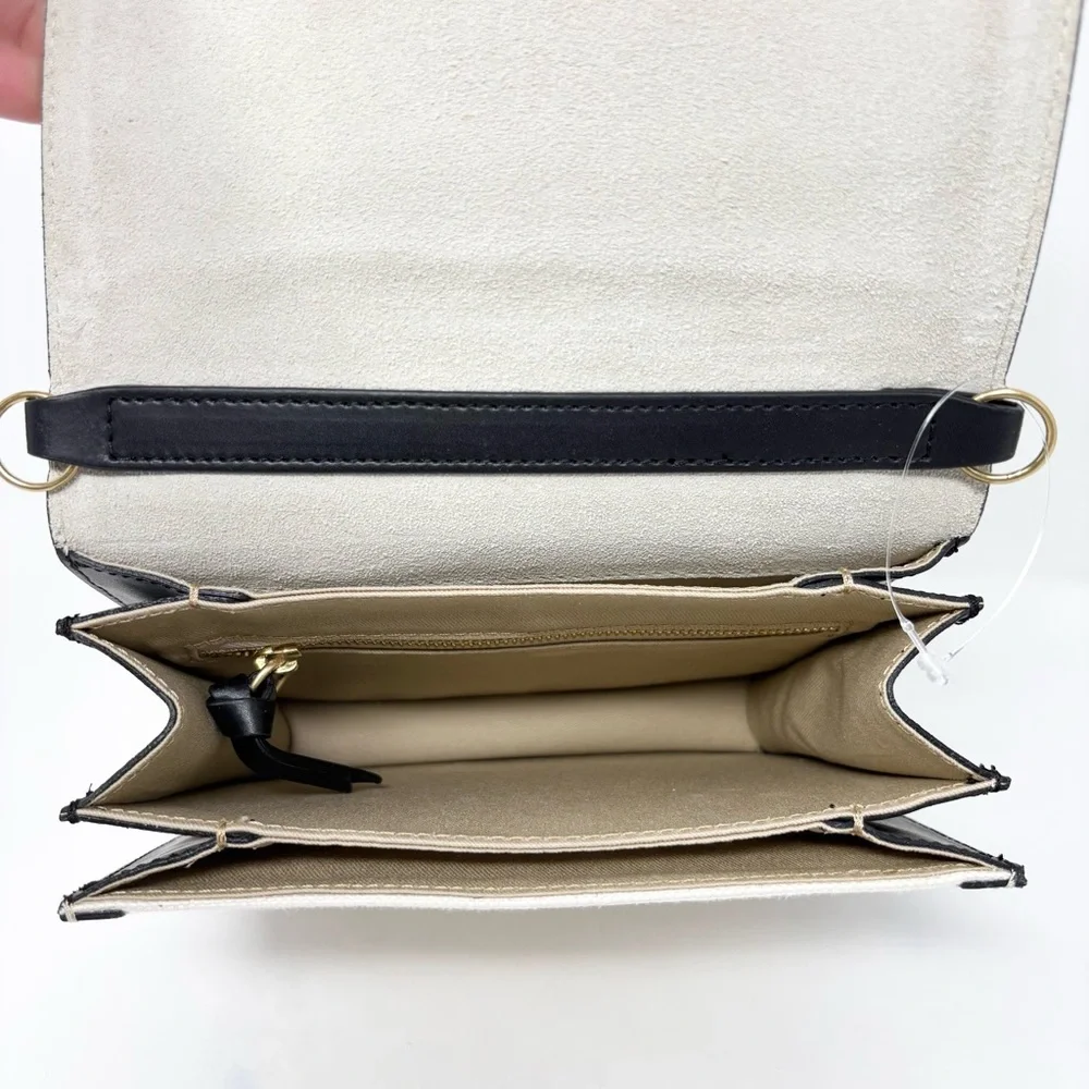 FRAME Le Signature Mini Bag Black Cream Canvas Leather Crossbody Brass Hardware